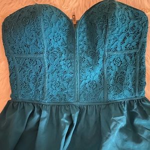 Heart Soul Teal  Lace Strapless Bustier Peplum Top